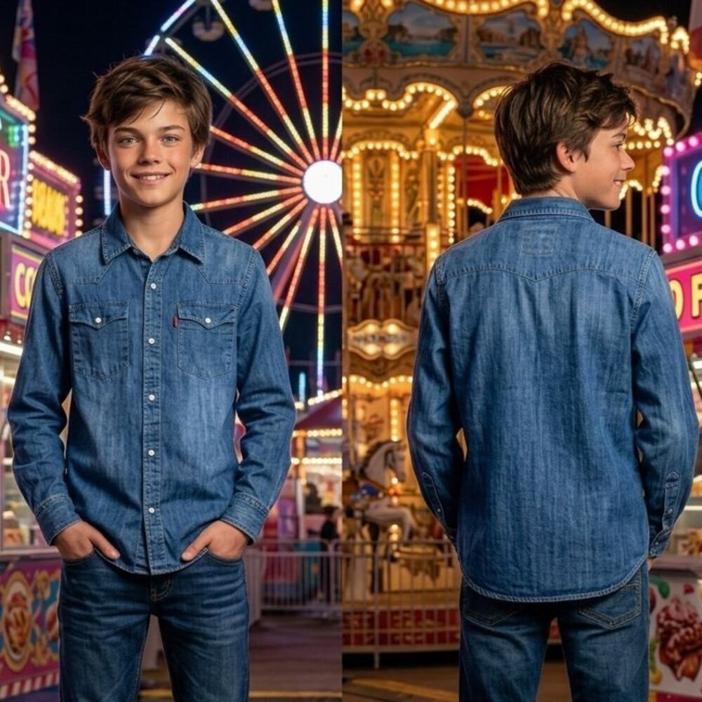 Levi's Denim Red Tab Pearl Snap Long Sleeve Western Shirt Boys Medium 10-12